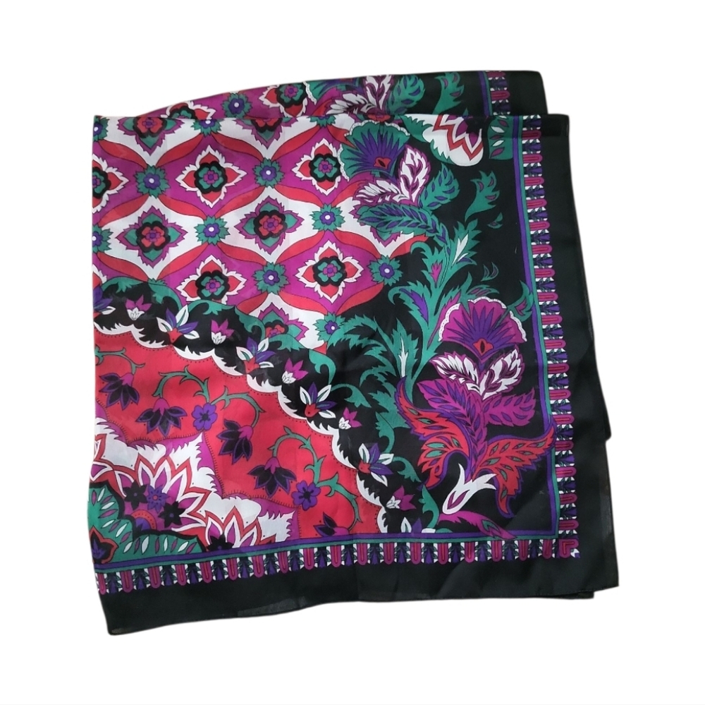 Vintage Berkshire Italian Floral Boho Large Scarf Square 31" X 30"
